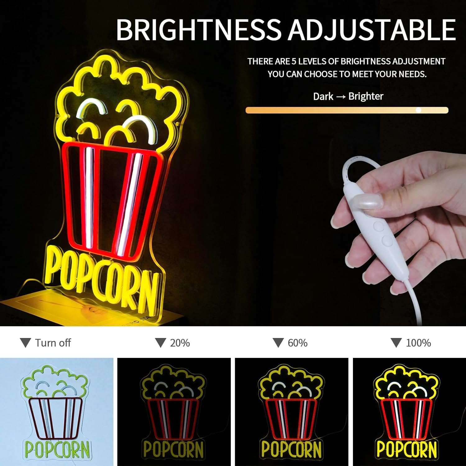 Enseigne néon LED dimmable Pop - Snacks Food Video avis et prix